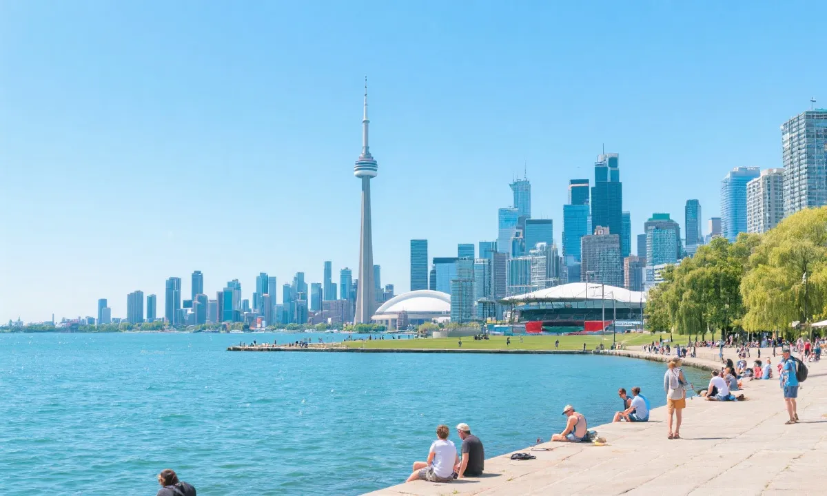 多伦多市中心天际线与湖畔景色，适合世界杯期间旅行